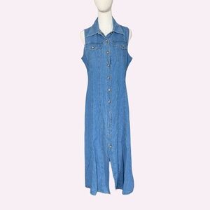 Vintage NWT True Blue Denim Rose Button Down 100% Cotton Sleeveless Dress Sz 12